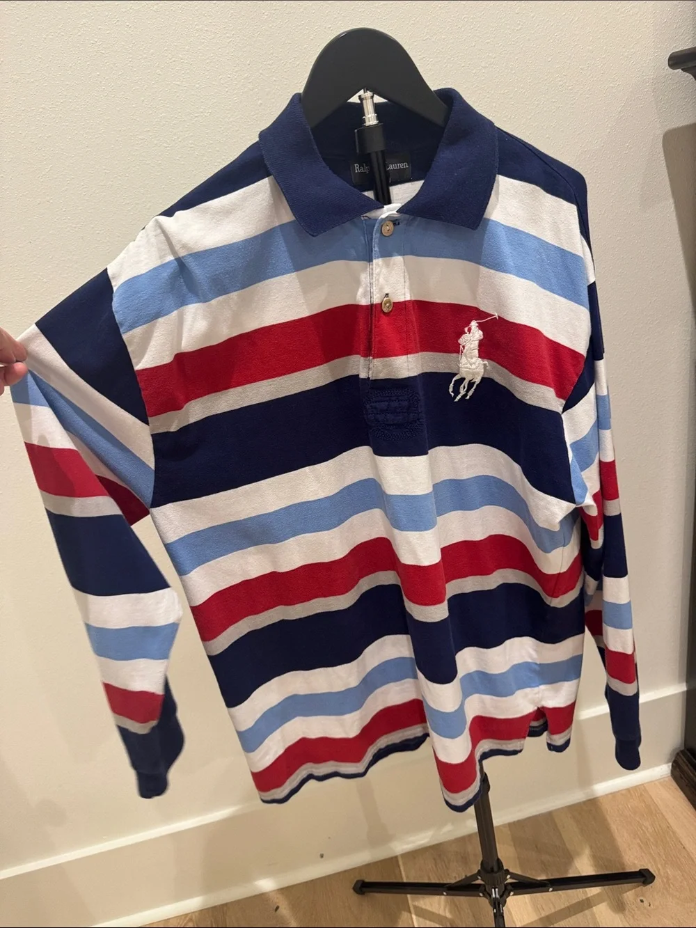 Ralph Lauren Navy, Red, Light Blue & White Striped Rugby Top